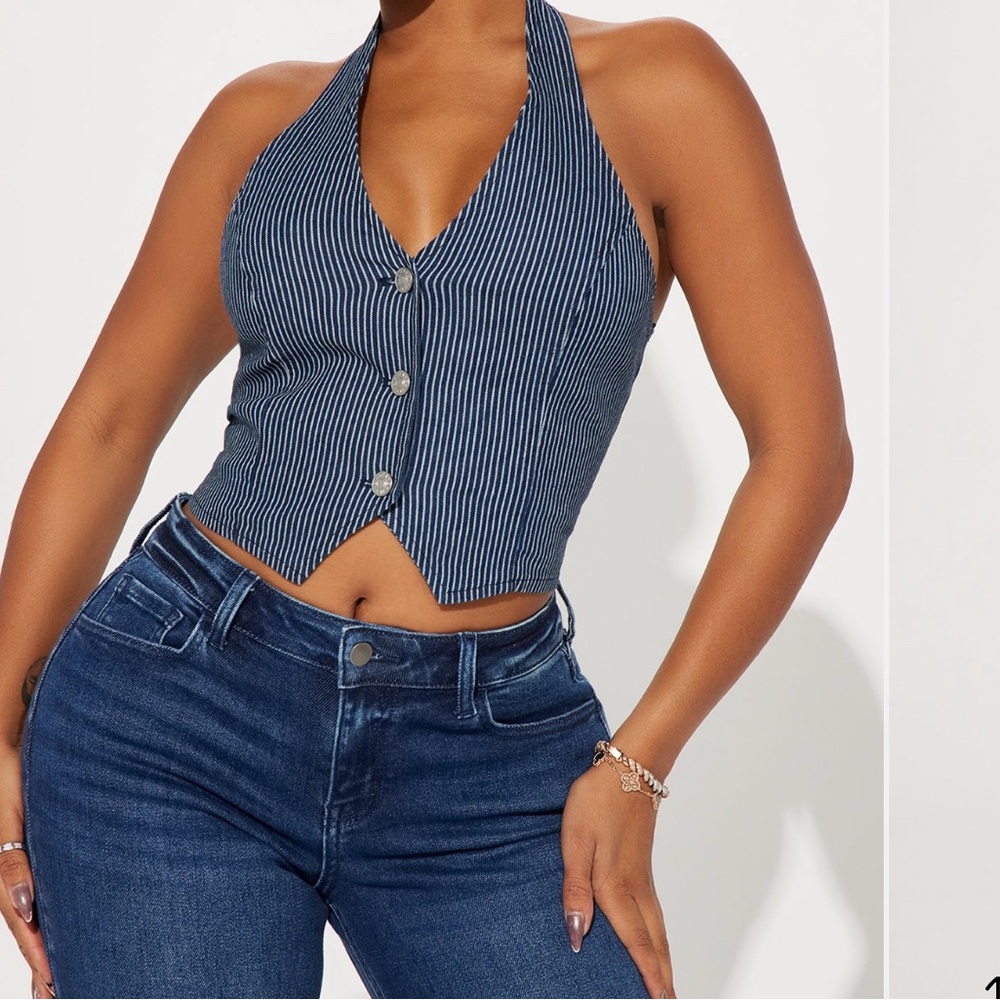 Fashion Nova Blue Striped Halter Crop Top